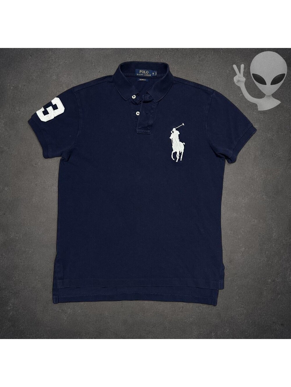 Polo Ralph Lauren Big Pony Polo Shirt Mens US S Navy Blue Custom Slim Fit Mesh